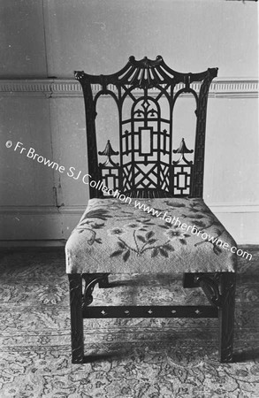 DUNSANY CASTLE  CHINEESE CHIPPENDALE CHAIR WITH EMBROIDERY BY LADY DUNSANY